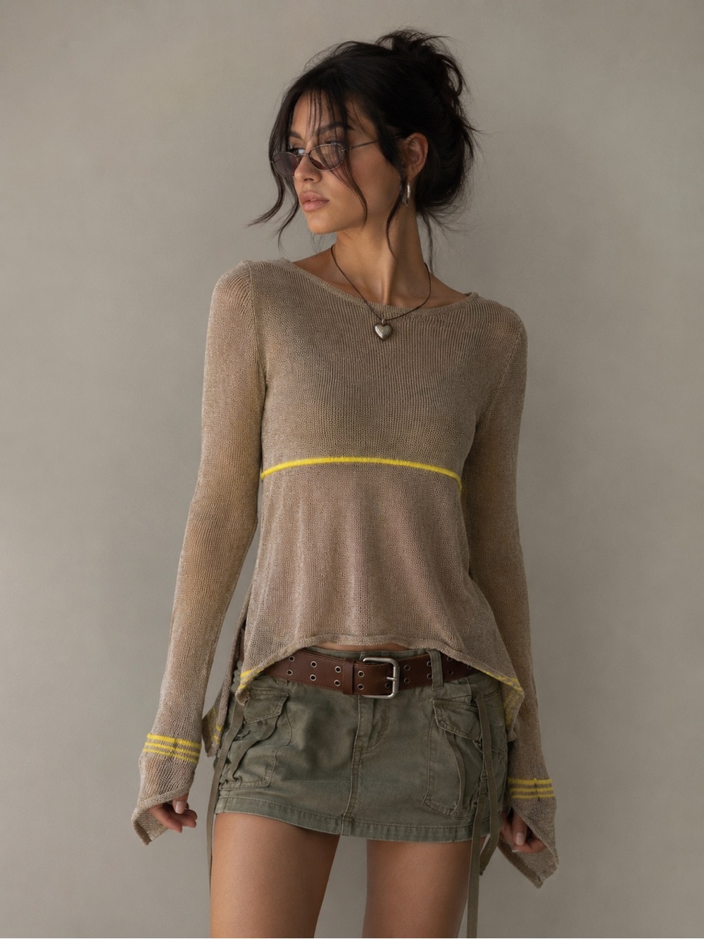 Vitelli Sz 3 (US XS) Reclaimed Yarn Stripe Tan Mesh Sweater New Without Tags
